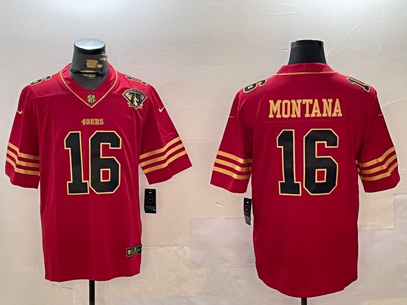 Men San Francisco 49ers #16 Montana Red Gold 2024 Nike Limited NFL Jersey style 1230->san francisco 49ers->NFL Jersey